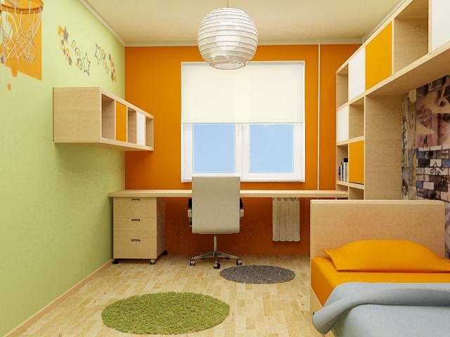 Варіант ремонту кімнати підлітка у яскравих кольорах.
